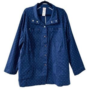 Chico’s XXL Luxe Twill Utility Jacket blue w white dots (Chico’s 4)